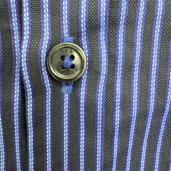 Ted Baker Mens Button Shirt Size XL Regular Fit Stripe Cotton Classic Purple - Picture 5 of 10